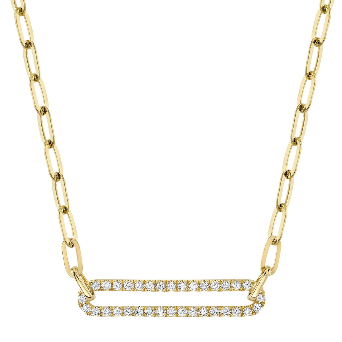 0.26CT Diamond Paperclip Link Necklace in 14K Yellow Gold