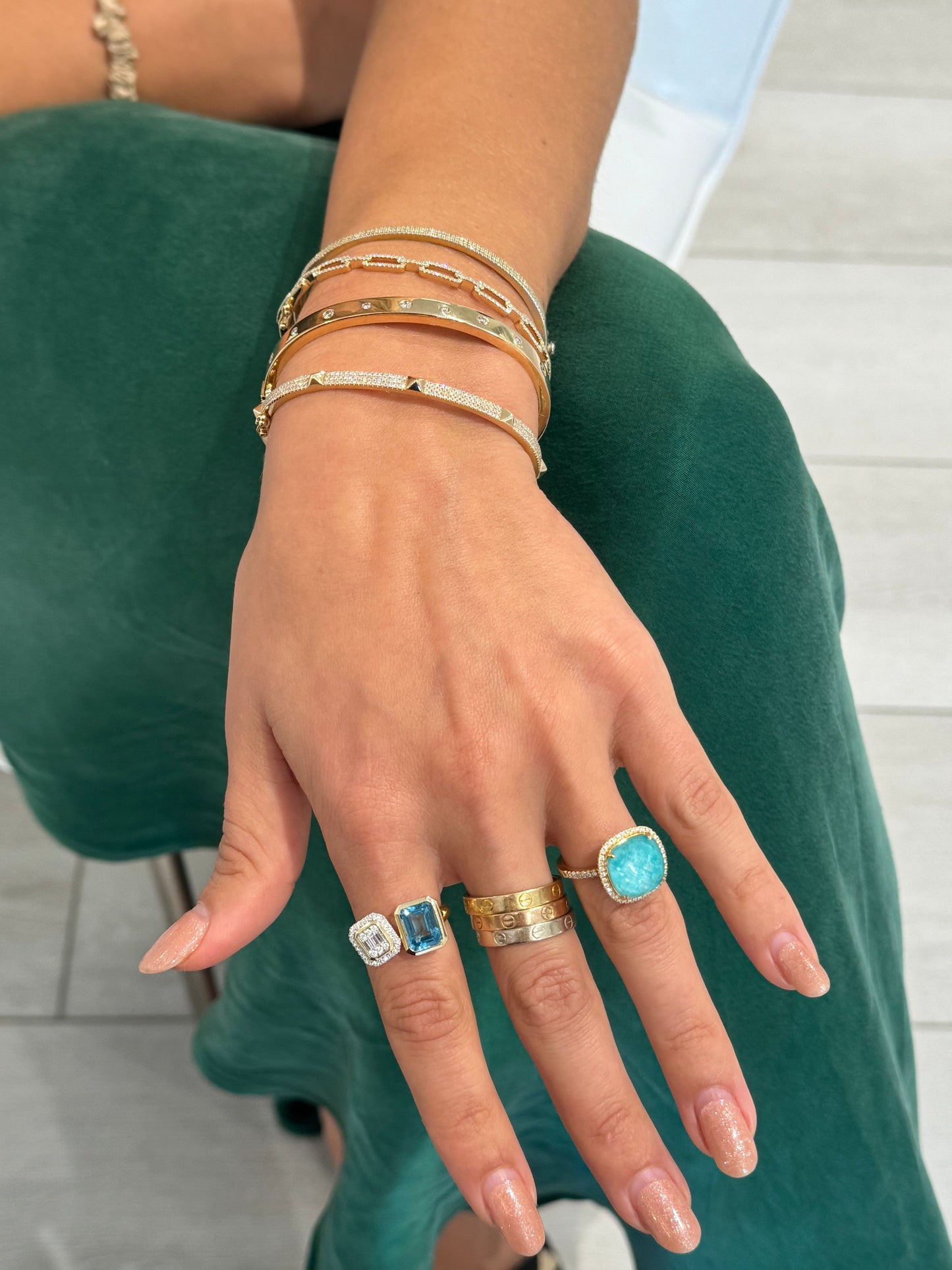 14K Gold Diamond & Blue Topaz Baguette Ring Susan Blake Jewelry