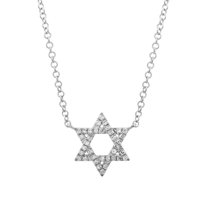 14K Gold Pave Diamond Star Of David Necklace