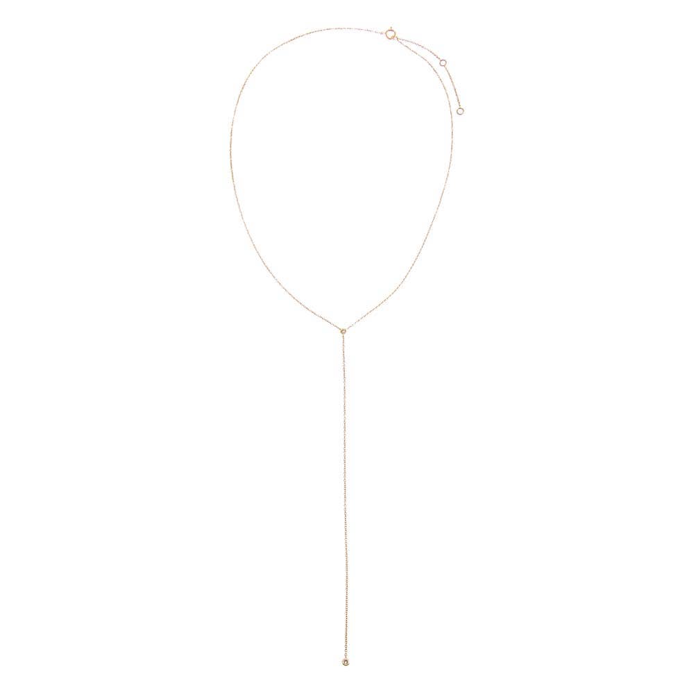 Diamond Double Solitaire Bezel Lariat Necklace 14K