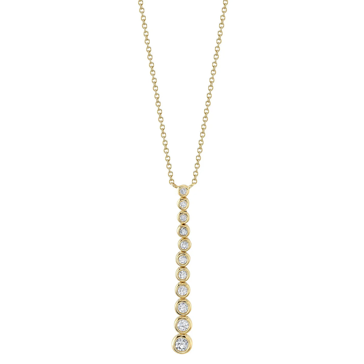 11 Diamond Bezel Drop Necklace in 14k Gold