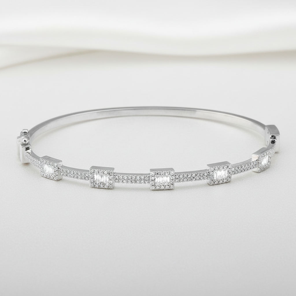 14k White Gold Diamond Distance Bangle
