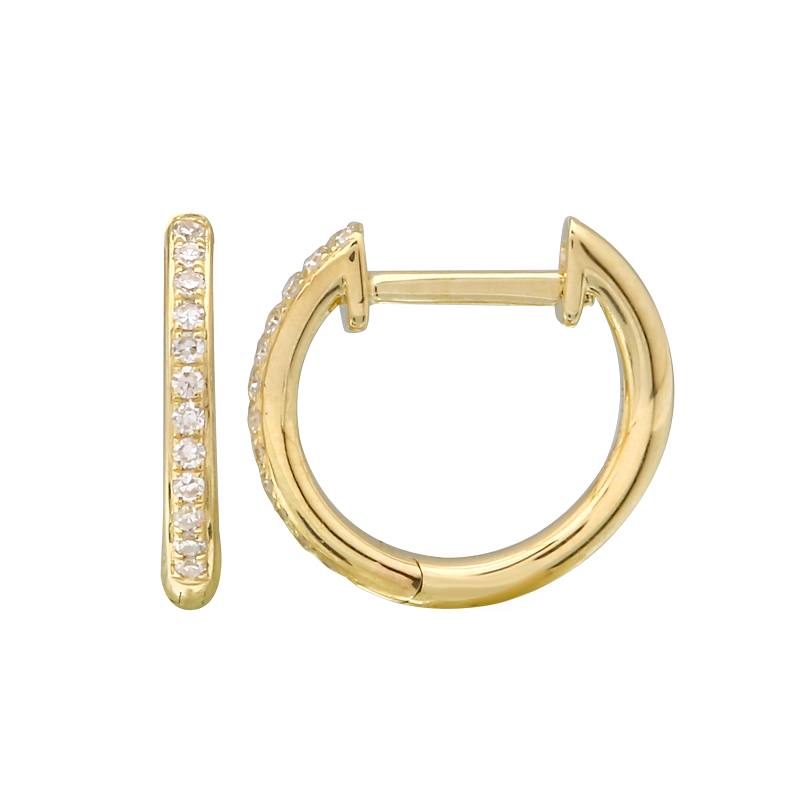 14K Yellow Gold Diamond Huggie Earrings
