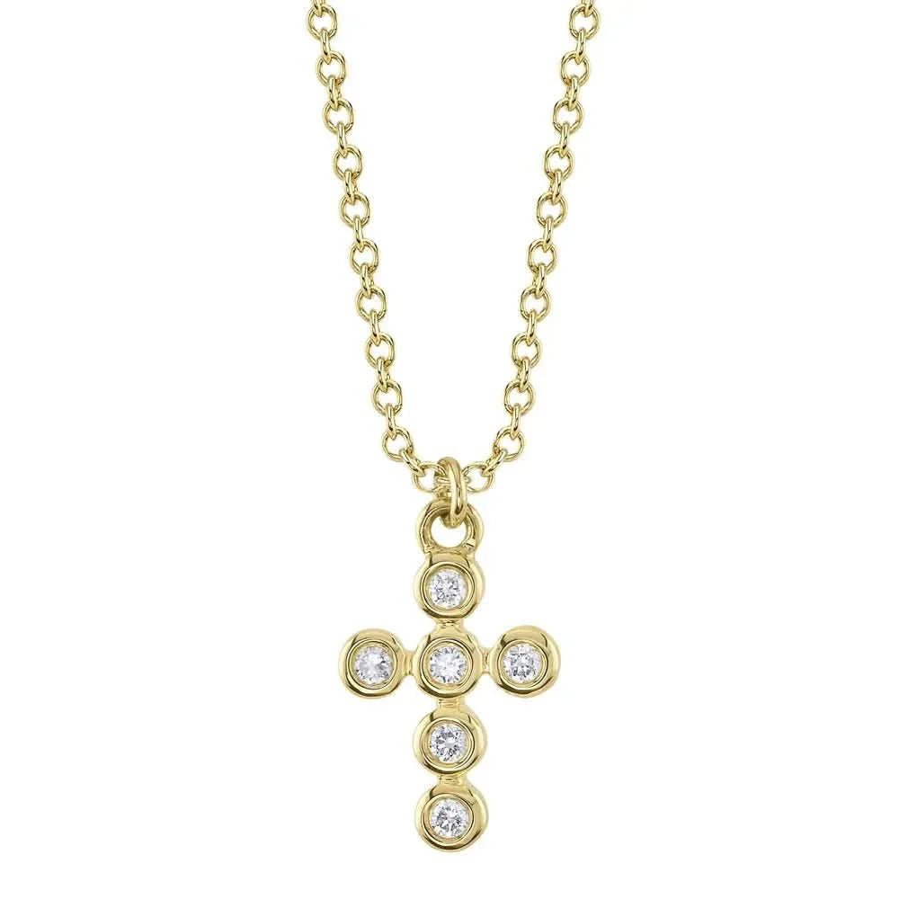 14K Diamond Bezel Cross Necklace