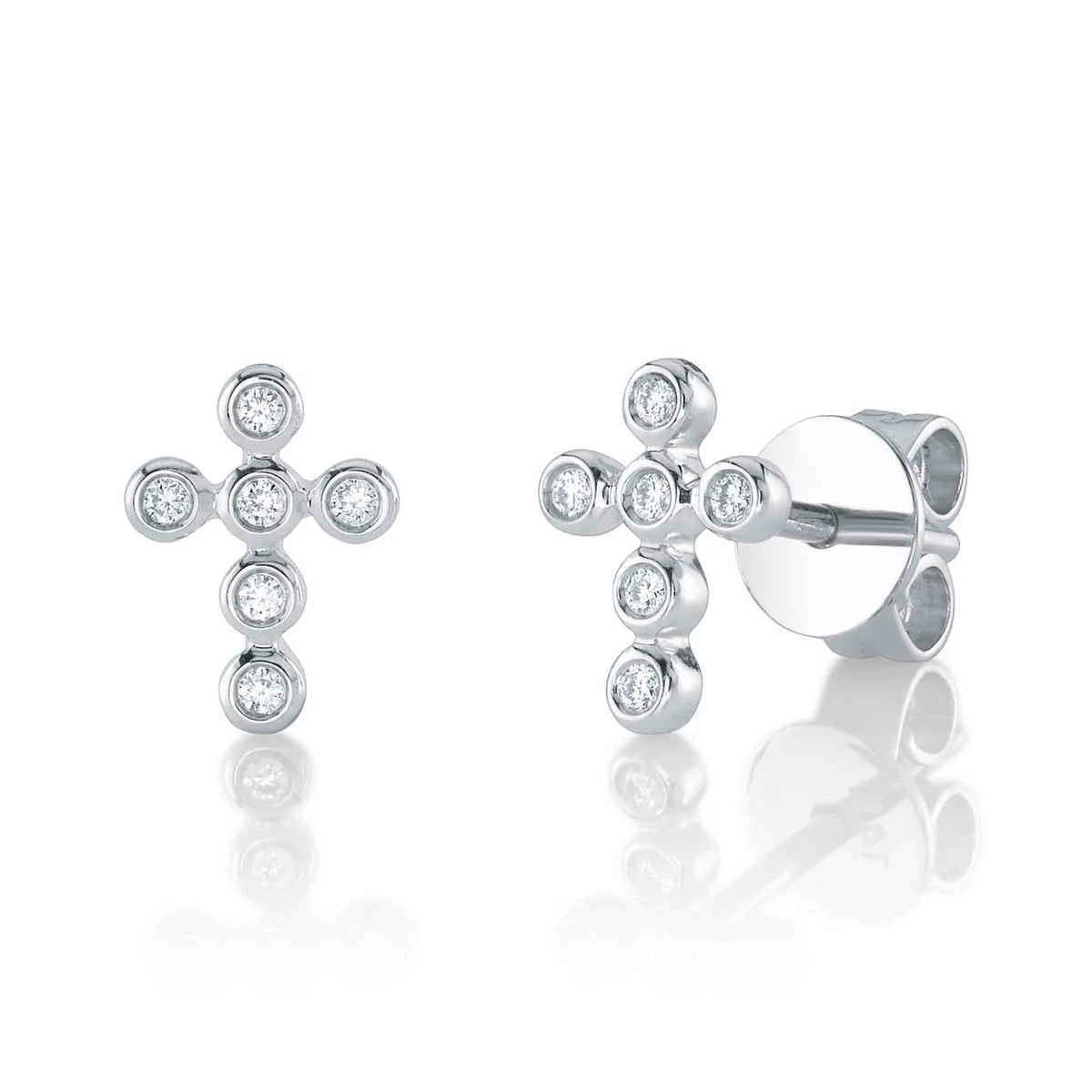 14k Gold Diamond Bezel Cross Stud Earrings, alternate view 3