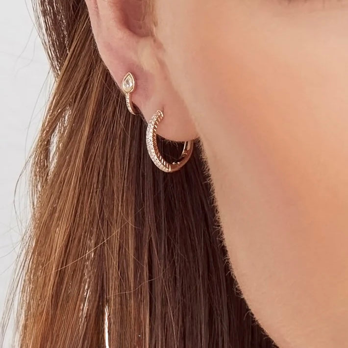 14k Gold Three-Row Diamond Pavé Hoop Earrings - 0.21ct (15mm), alternate view 3