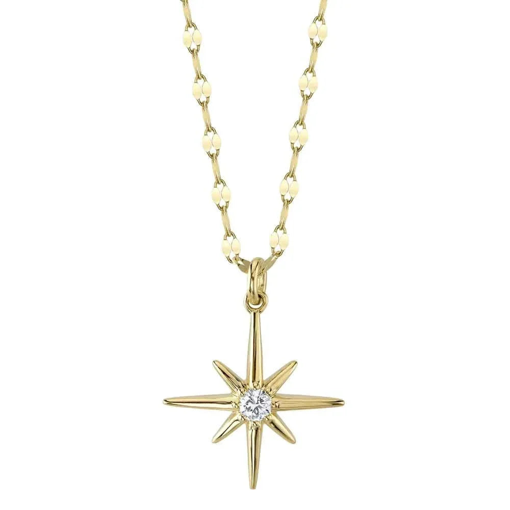 14K North Star With Center Diamond Necklace