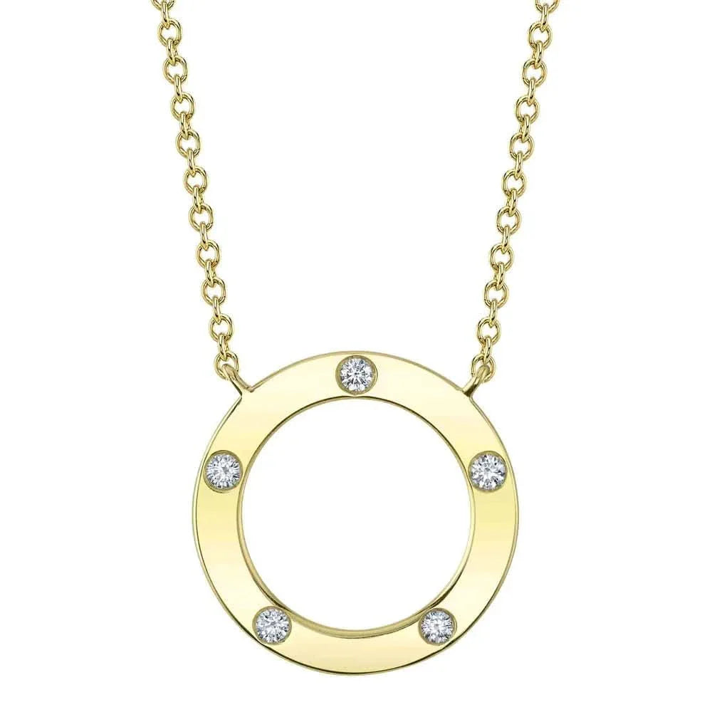 14K Open Circle With Diamond Stations Necklace