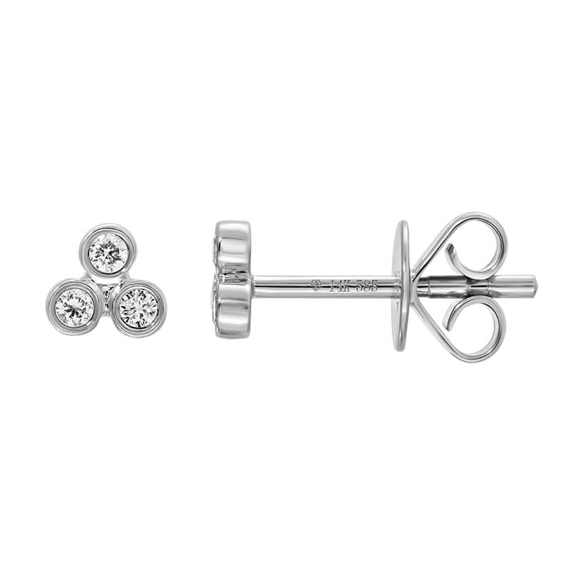 14k White Gold Trio Diamond Bezel Stud Earrings - Susan Blake Jewelry