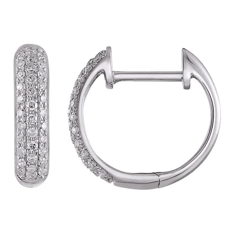 14K White Gold Triple-Row Diamond Pave Huggies 13mm