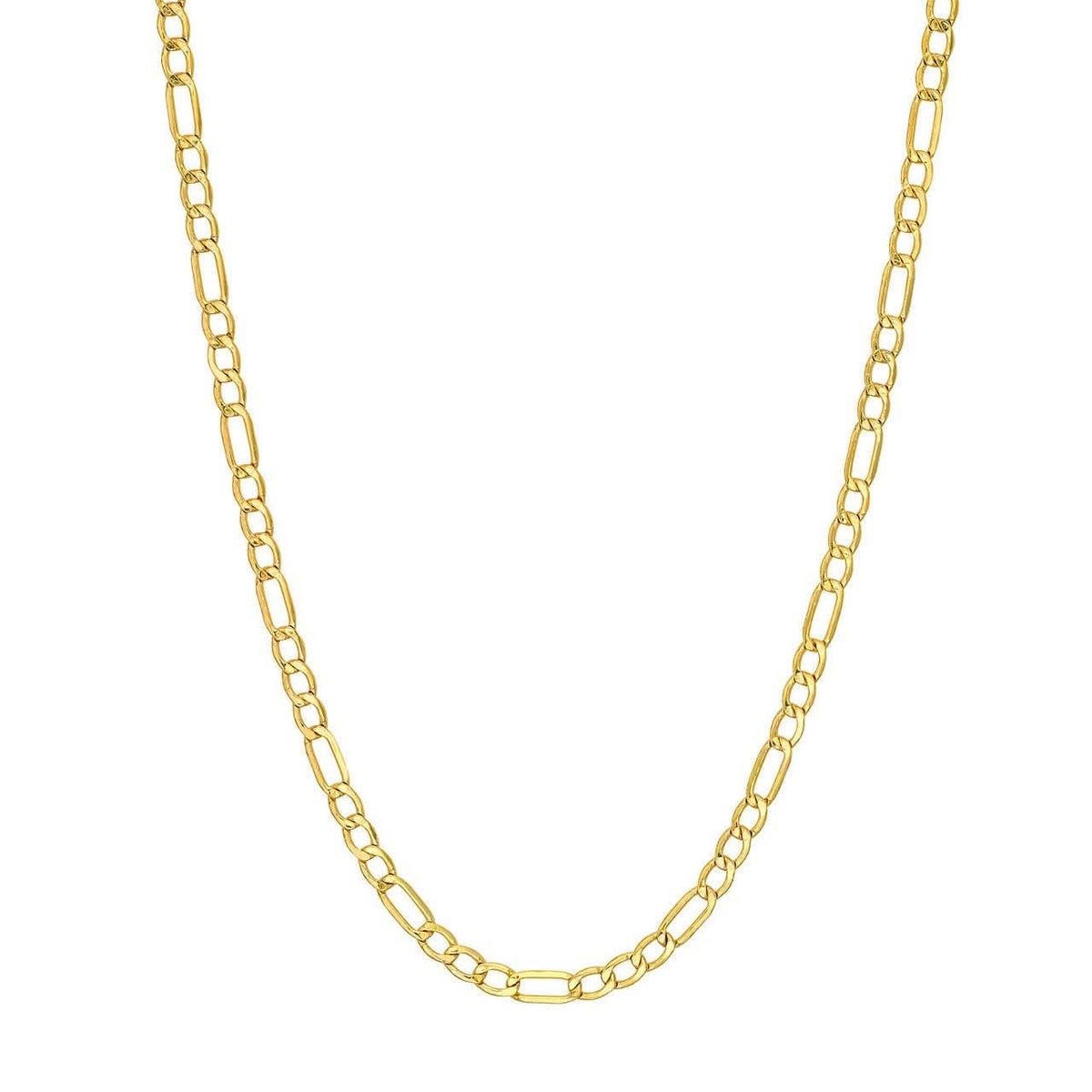 14K Yellow Gold 2.45mm Hollow Beveled Figaro Chain