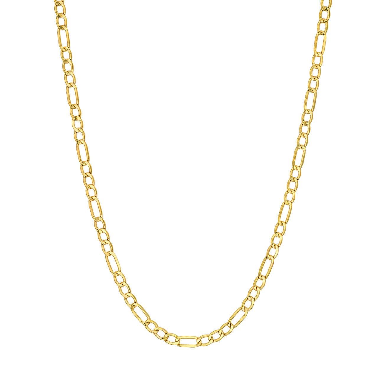 14K Yellow Gold 2.45mm Hollow Beveled Figaro Chain - Susan Blake Jewelry