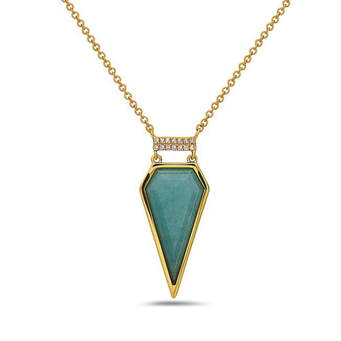 14k Yellow Gold Aventurine & Diamond Pendant Necklace