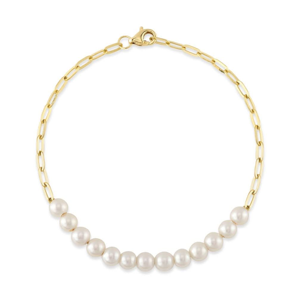 14K Yellow Gold Cultured Pearl Paper Clip Link Bracelet - Susan Blake Jewelry