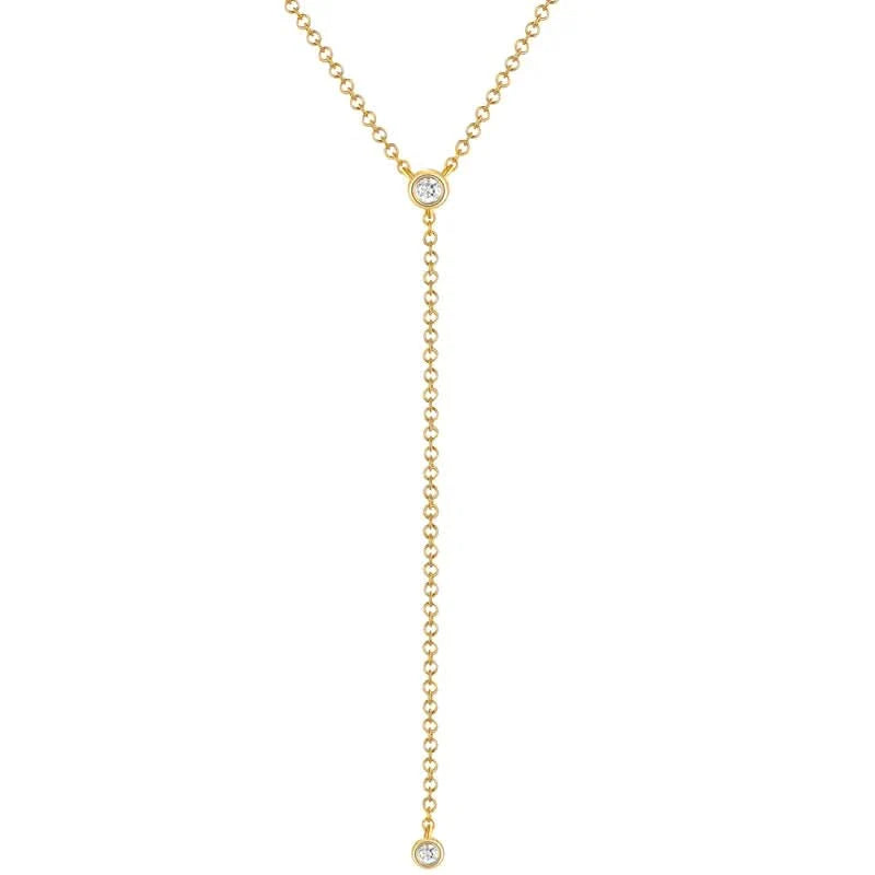 14K Yellow Gold Double Diamond Solitaire Lariat Necklace