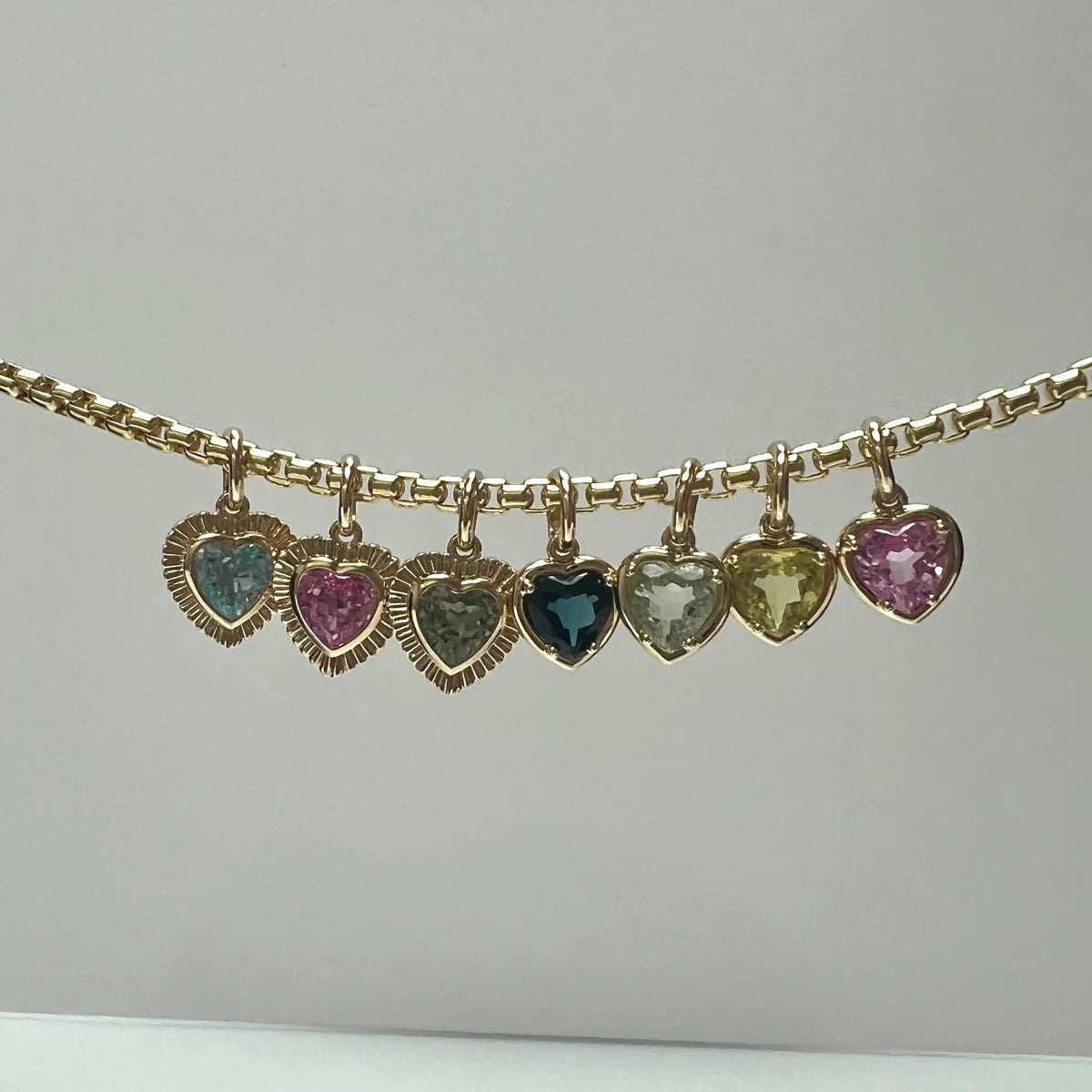 14K yellow gold gemstone heart enhancer charms, alternate view