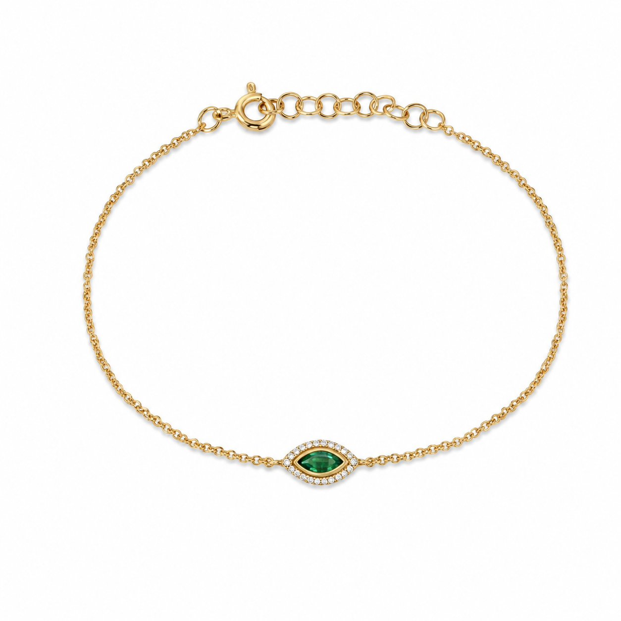 14K Yellow Gold Marquise Emerald & Diamond Bracelet