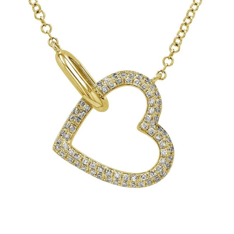 14k Yellow Gold Open Heart Interlocking Diamond Necklace