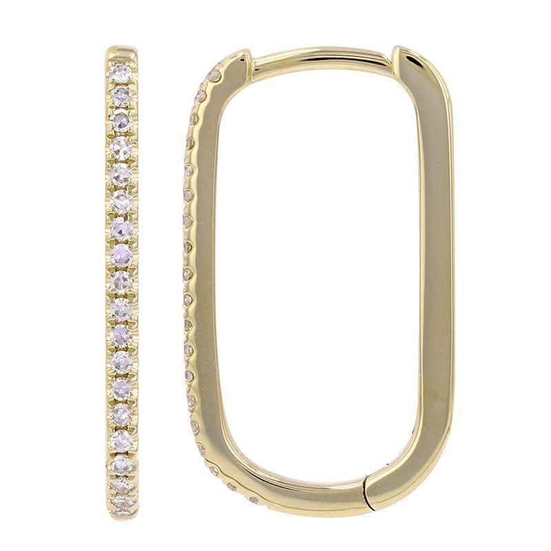 14k Yellow Gold Rectangle Diamond Huggie Earrings