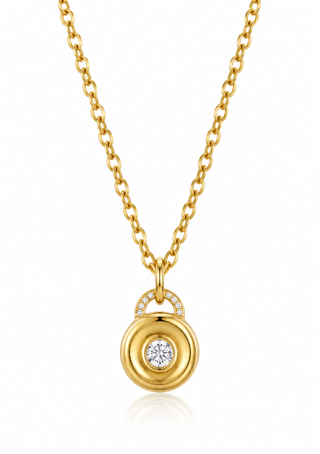 14K Yellow Gold Sculpted Bezel Set Diamond Necklace on Rolo Chain