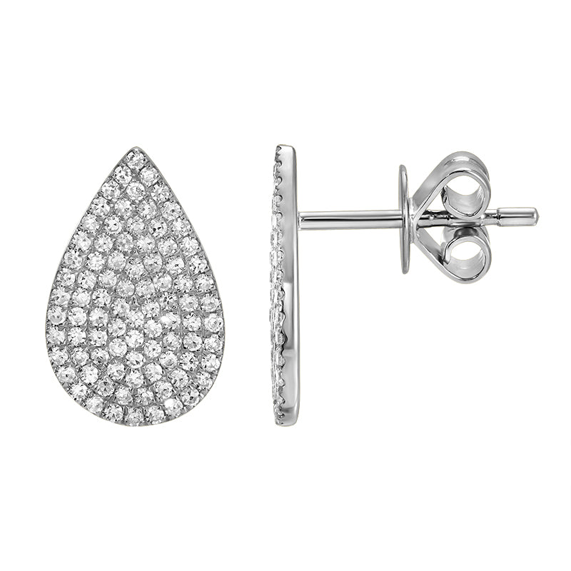 14k Gold Pave Pear Shaped Diamond Stud Earrings