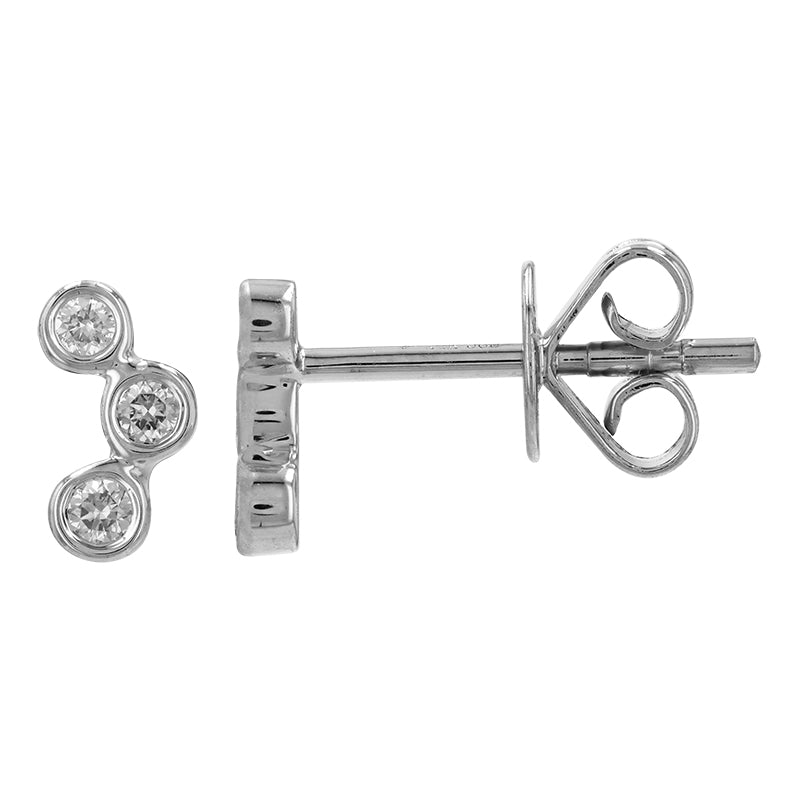 14K White Gold Bezel Set Trio Diamond Stud Earrings