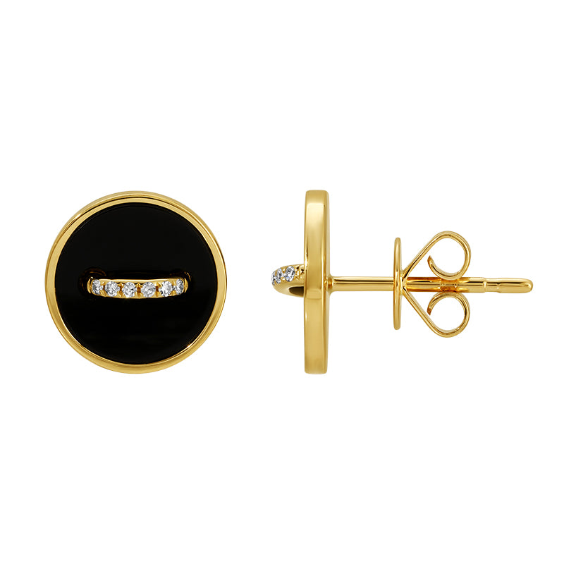 14k Yellow Gold Circle Onyx Stud Earrings