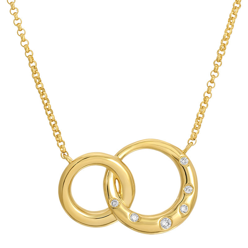 14K yellow gold diamond interlocking circle necklace