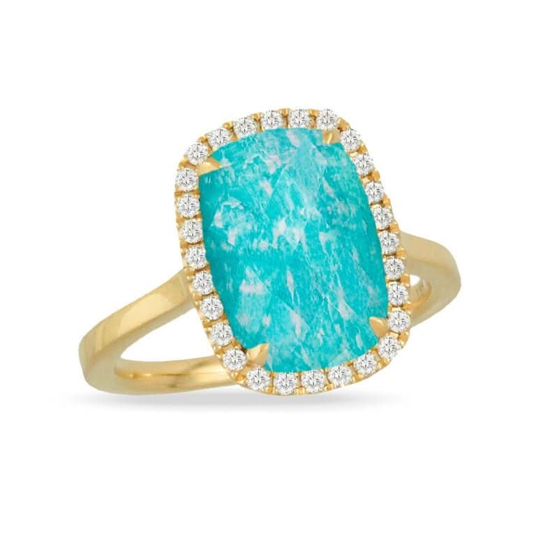 18K Gold Quartz & Amazonite Diamond Ring - Susan Blake Jewelry