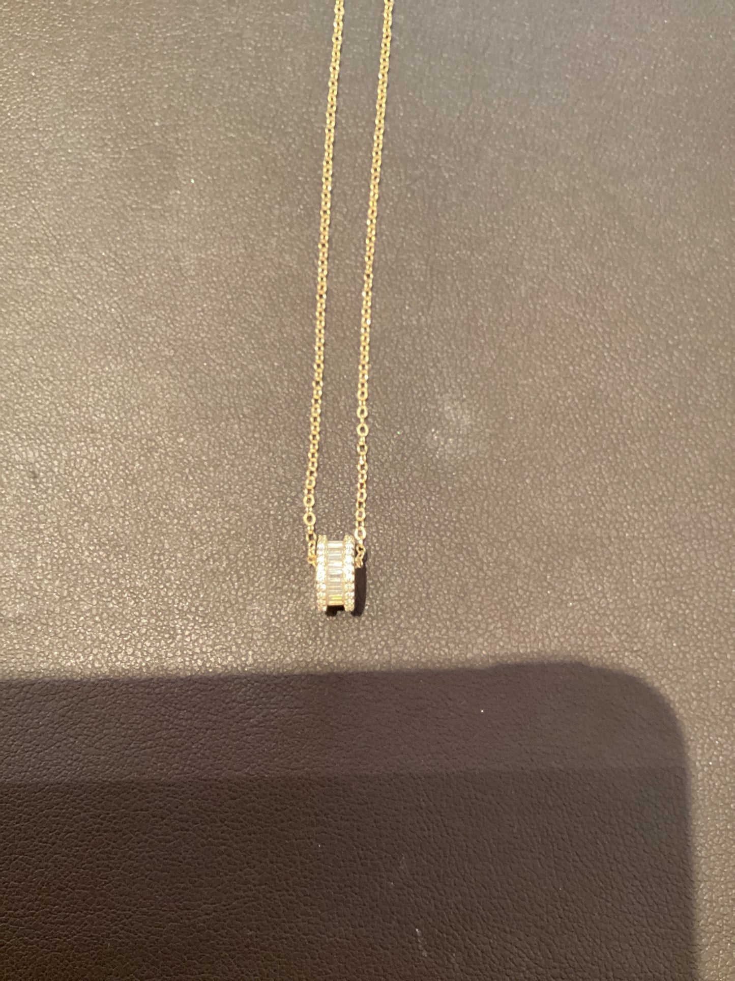Cz Baguette Rondelle With Cz Edges Necklace