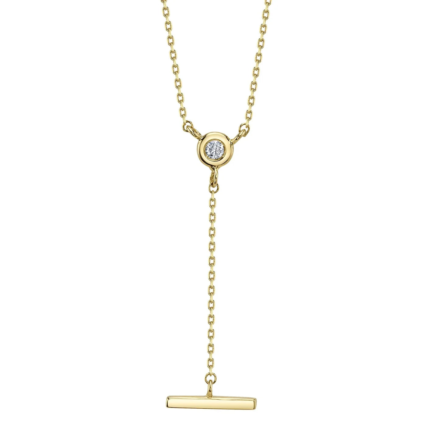14K Gold Diamond Bezel + Toggle Lariat Necklace