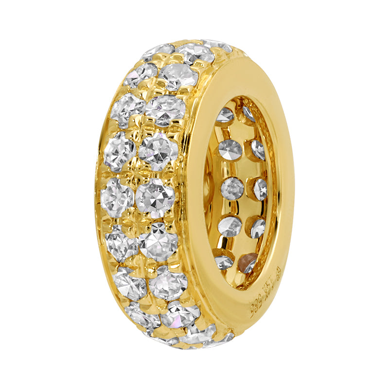 14k Gold Double Row Pave Diamond Rondelle Bead