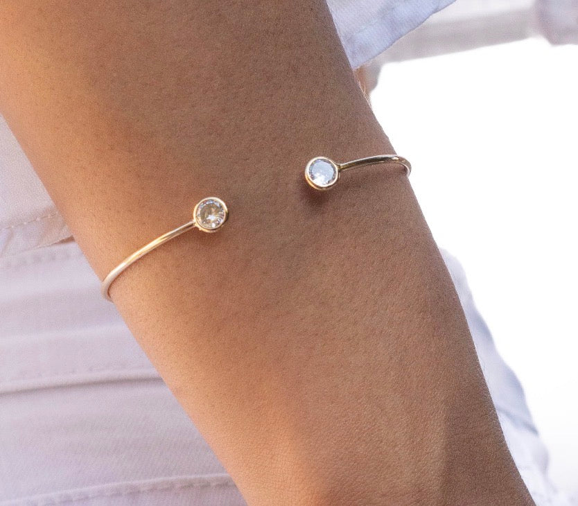 Two Cz Bezel Cuff Bracelet