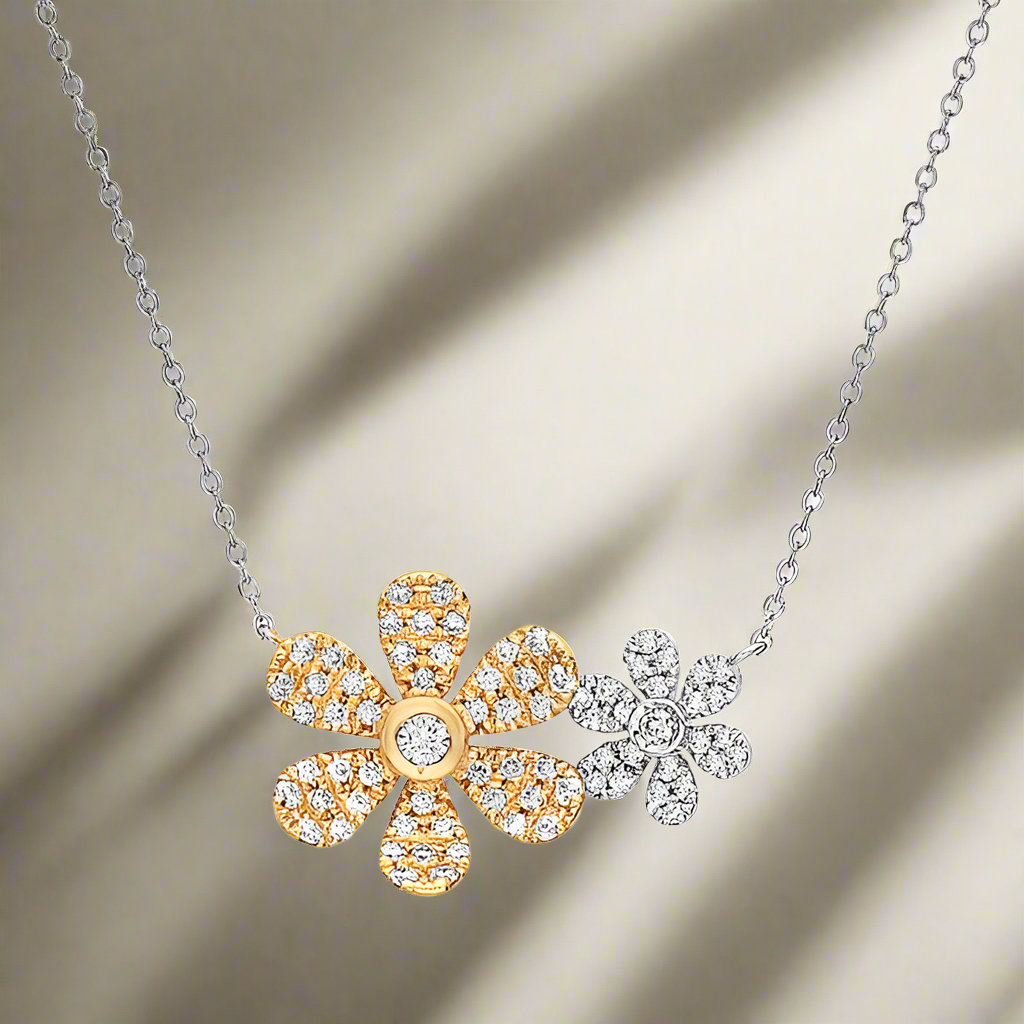 14k Two-Tone Gold Diamond Flower Necklace