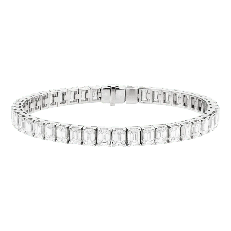7" Emerald Cut Lab Grown Diamond Tennis Bracelet in 14K White Gold (27 Ct. Tw. - E - F / VS1) - Susan Blake Jewelry