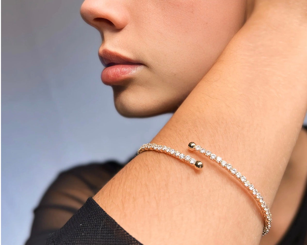 Cz Flex Tennis and Beads Cuff Bracelet
