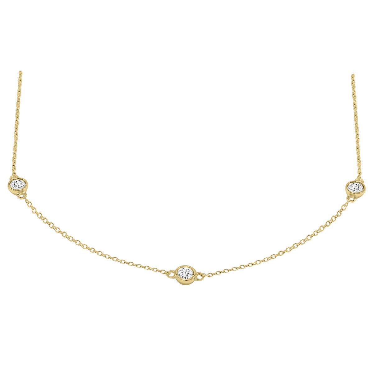 14K Yellow Gold 1.0ctw Lab Diamond Station Necklace Bezel