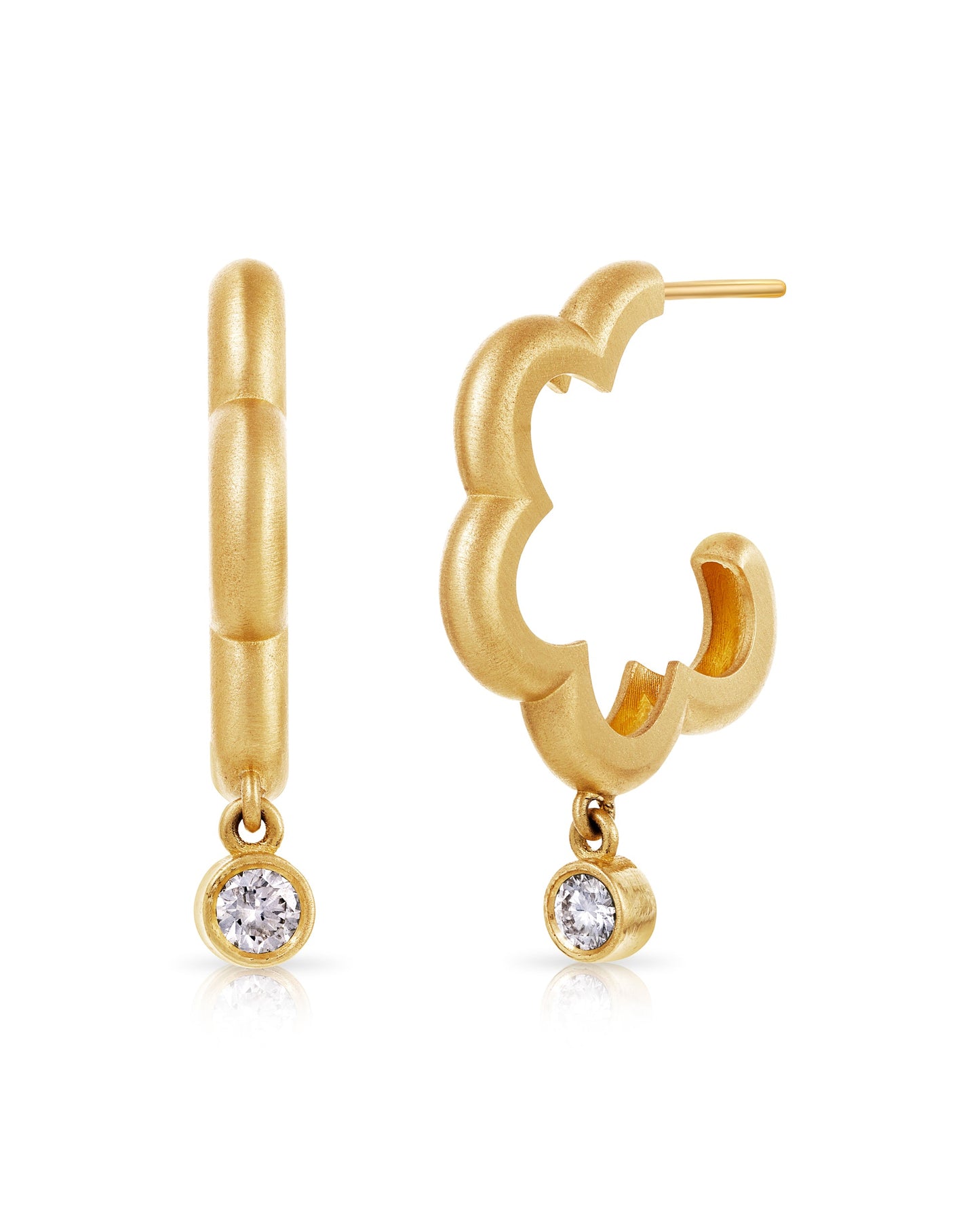 14K Gold Floret Hoop with Diamond Drop