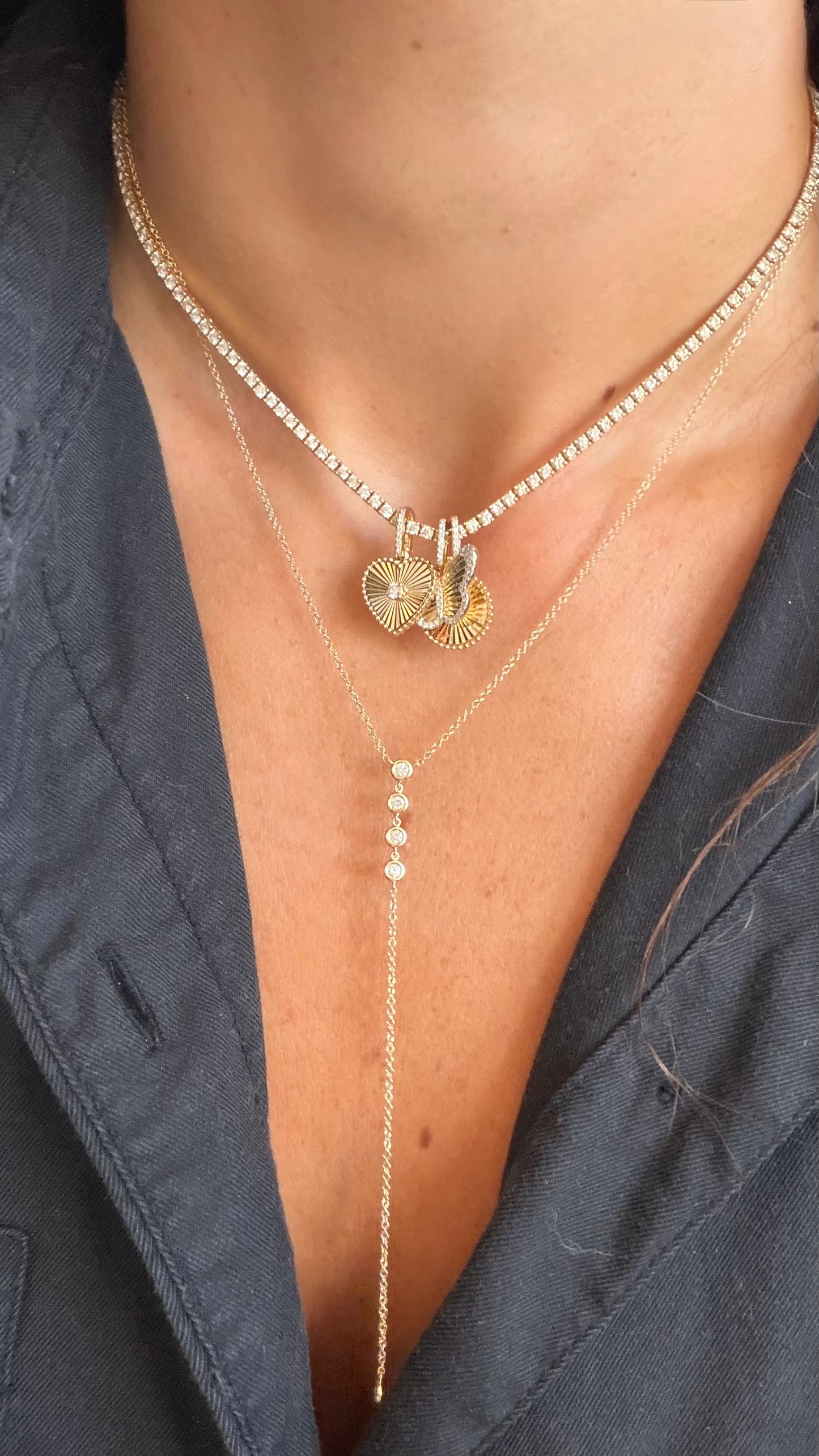 14k Gold Diamond Bezel Drop Lariat Necklace