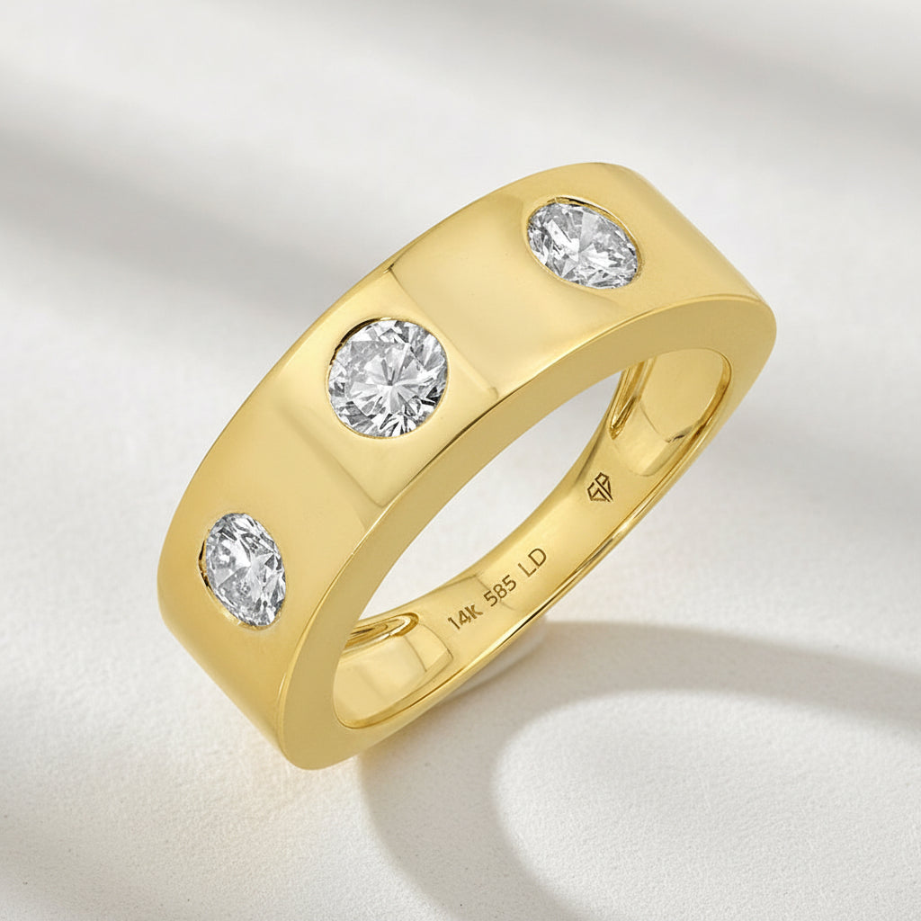 14k Yellow Gold Inlay Lab Diamond Cigar Ring