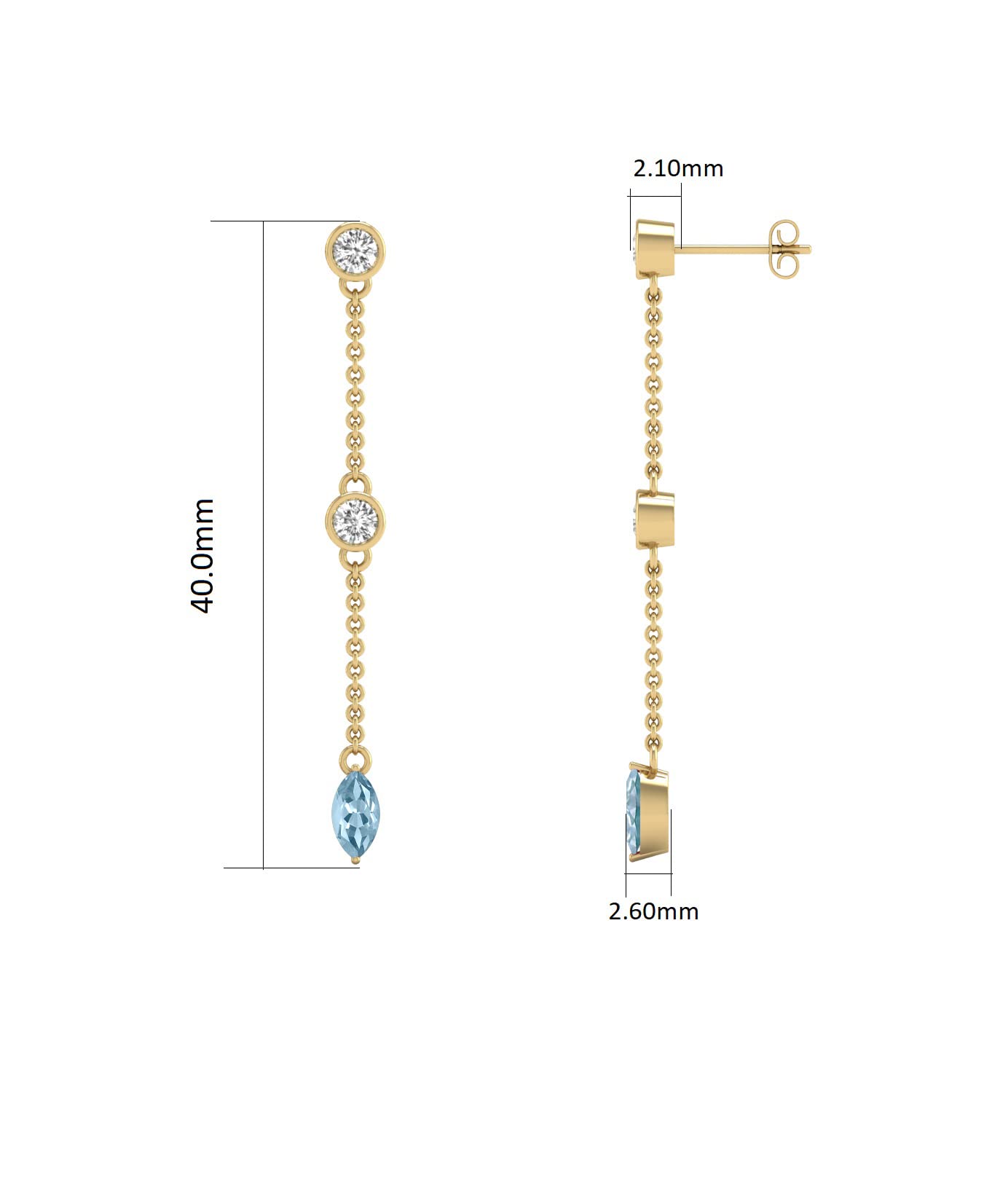 Diamond Pear Cut Aquamarine 14K Yellow Gold Earrings
