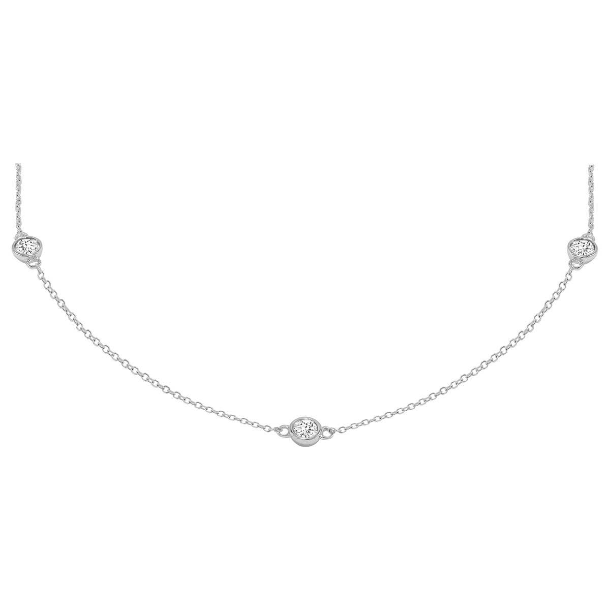 14K White Gold 0.50ctw Lab Diamond Station Necklace Bezel