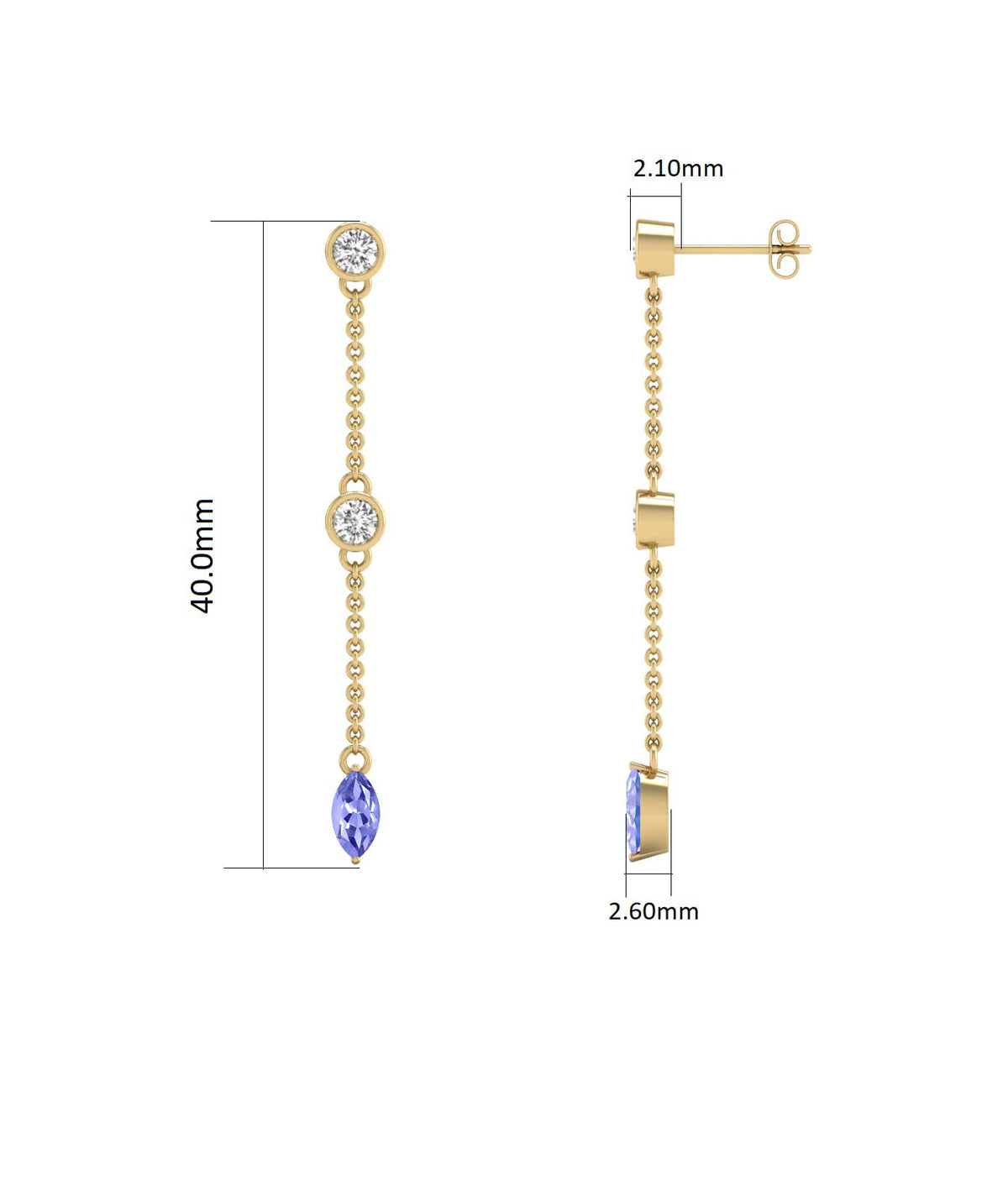Diamond Pear Cut Tanzanite 14K Yellow Gold Earrings, alternate view 3