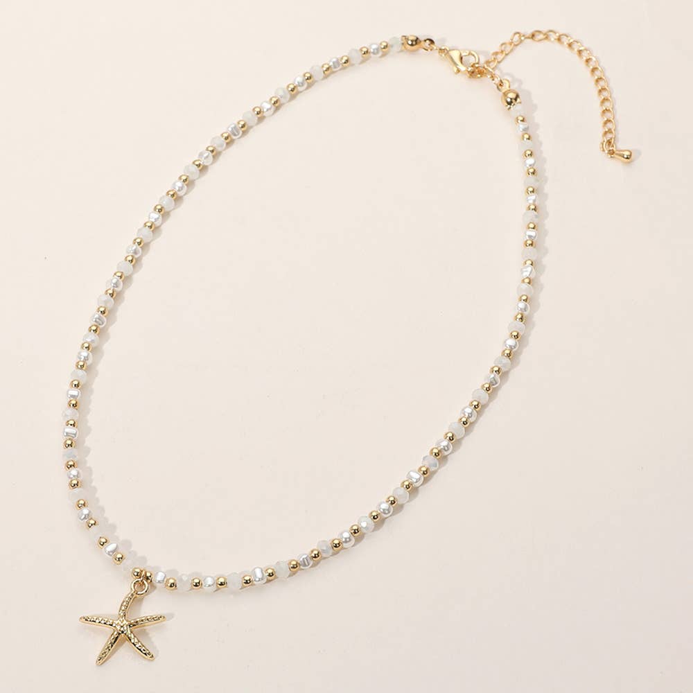 Metal Starfish Pendant Faceted Beaded Choker Necklace Susan Blake Jewelry