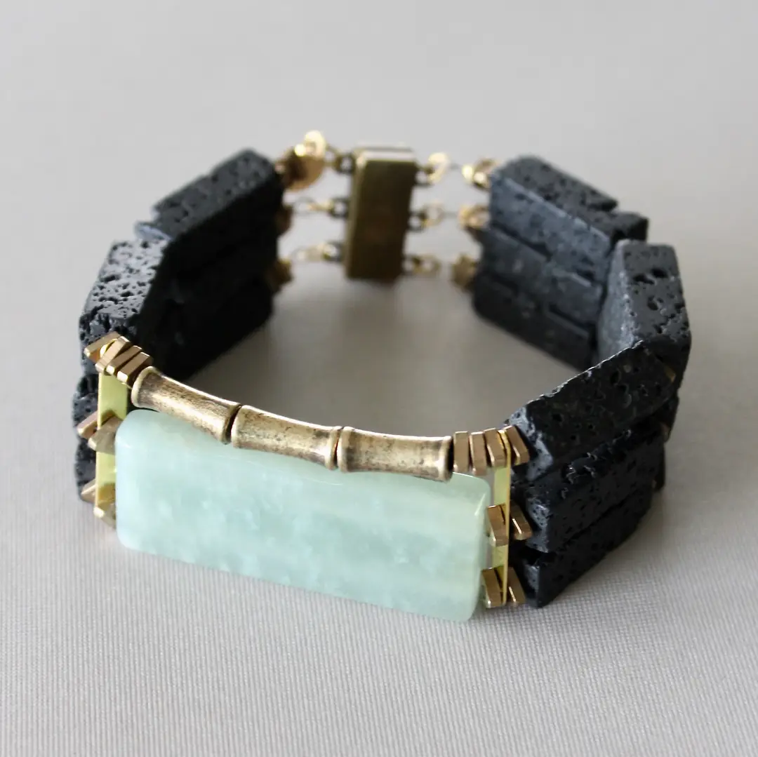 Black Stone and Jade Bracelet