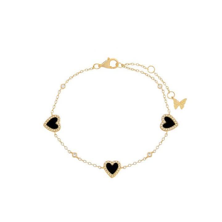 Onyx Multi-Heart Stone Pave Bracelet