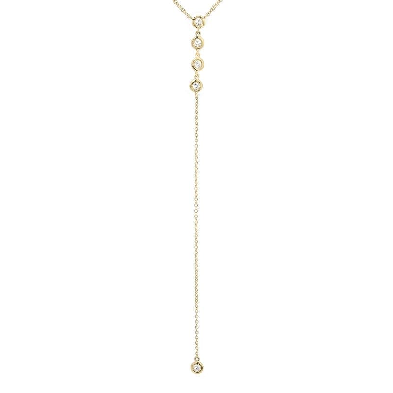 Yellow Gold Diamond Bezel Lariat Necklace.