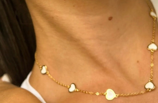 White Enamel Hearts Necklace