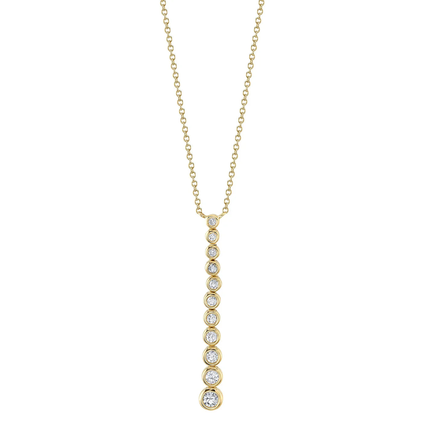 11 Diamond Bezel Drop Necklace in 14k Gold