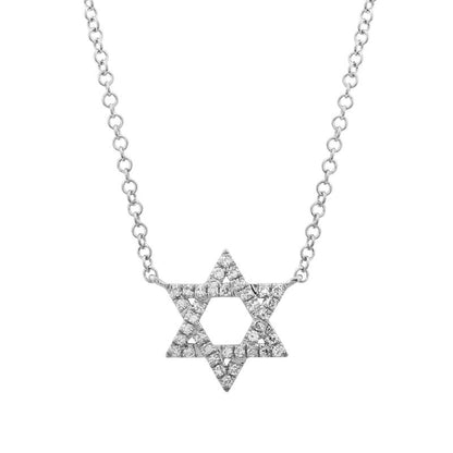 14K Gold Pave Diamond Star Of David Necklace